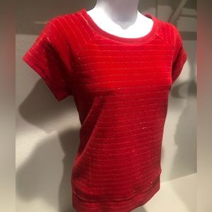 Red and Gold Striped Velvet Blouse - Size M Medium - Perfect for Christmas!